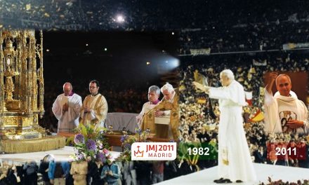 Visitas de tres Papas a España. 1982 san Juan Pablo II, 2011 Benedicto XVI y 2026 León XIV.